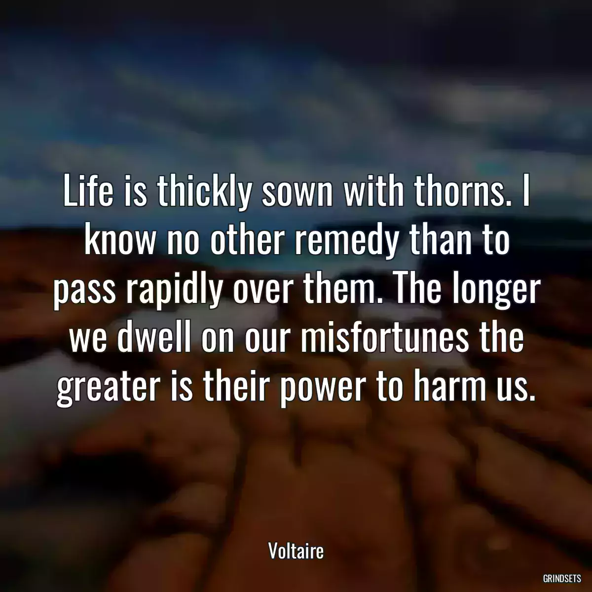 Life is thickly sown with thorns. I know no other remedy than to pass rapidly over them. The longer we dwell on our misfortunes the greater is their power to harm us.