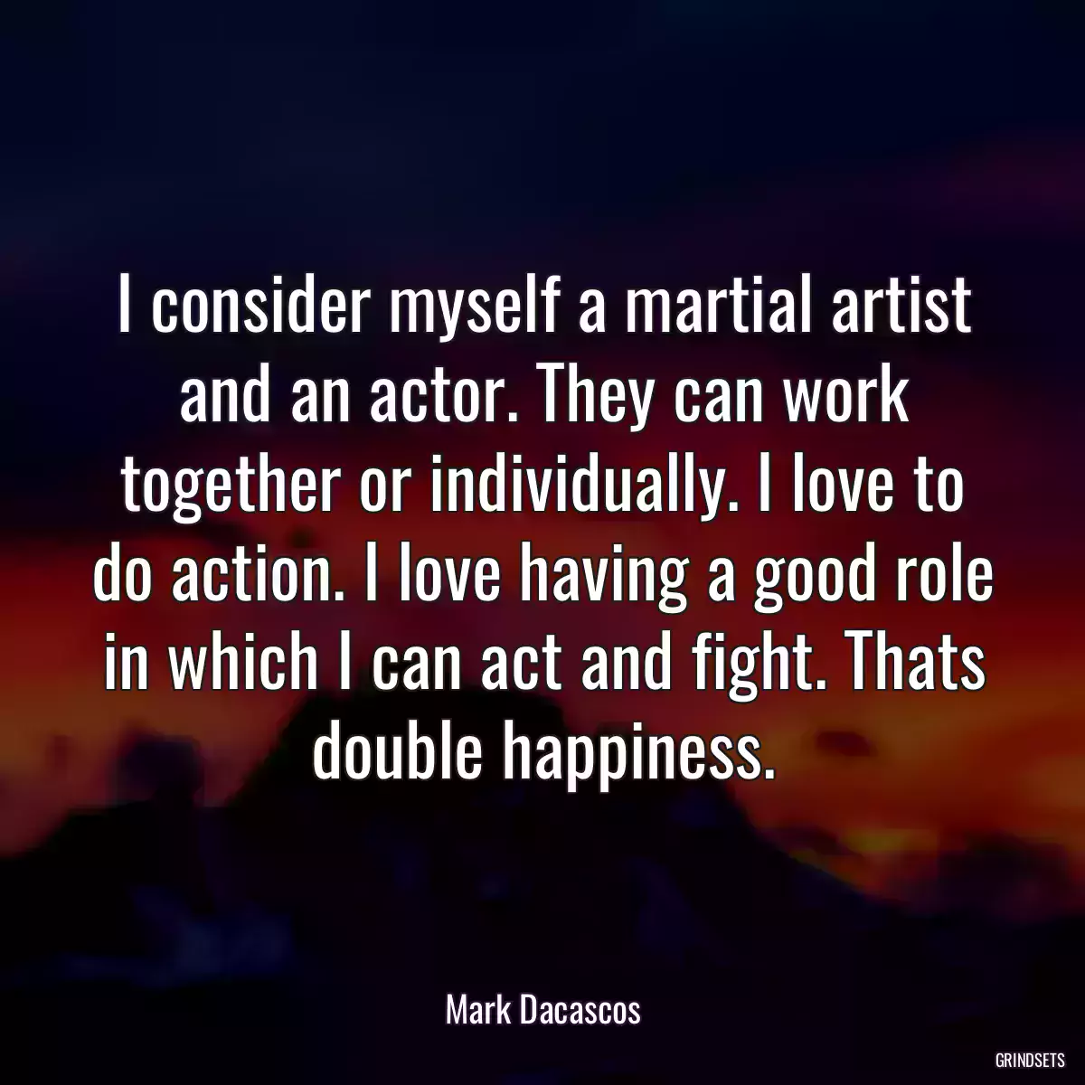 I consider myself a martial artist and an actor. They can work together or individually. I love to do action. I love having a good role in which I can act and fight. Thats double happiness.