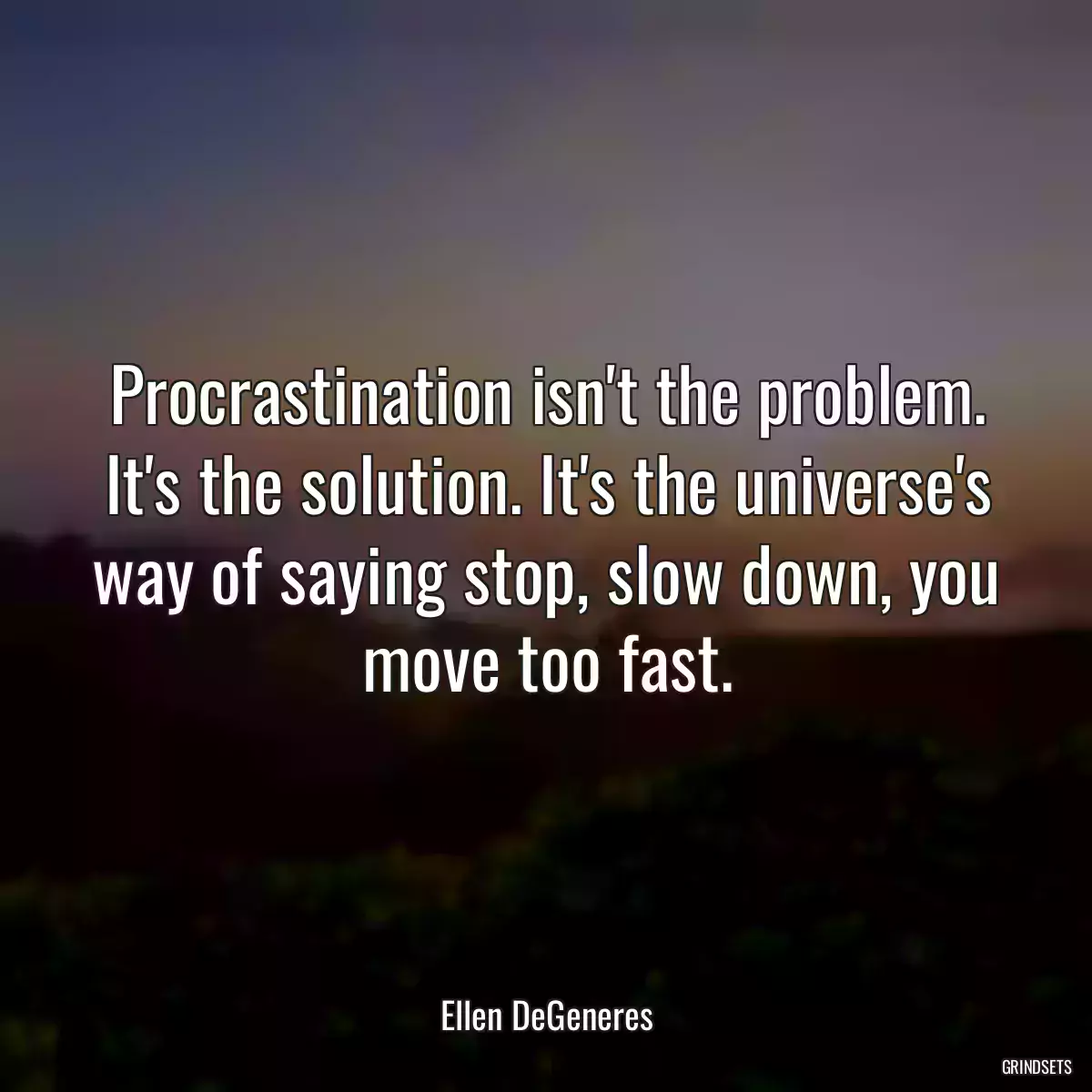 Procrastination isn\'t the problem. It\'s the solution. It\'s the universe\'s way of saying stop, slow down, you move too fast.