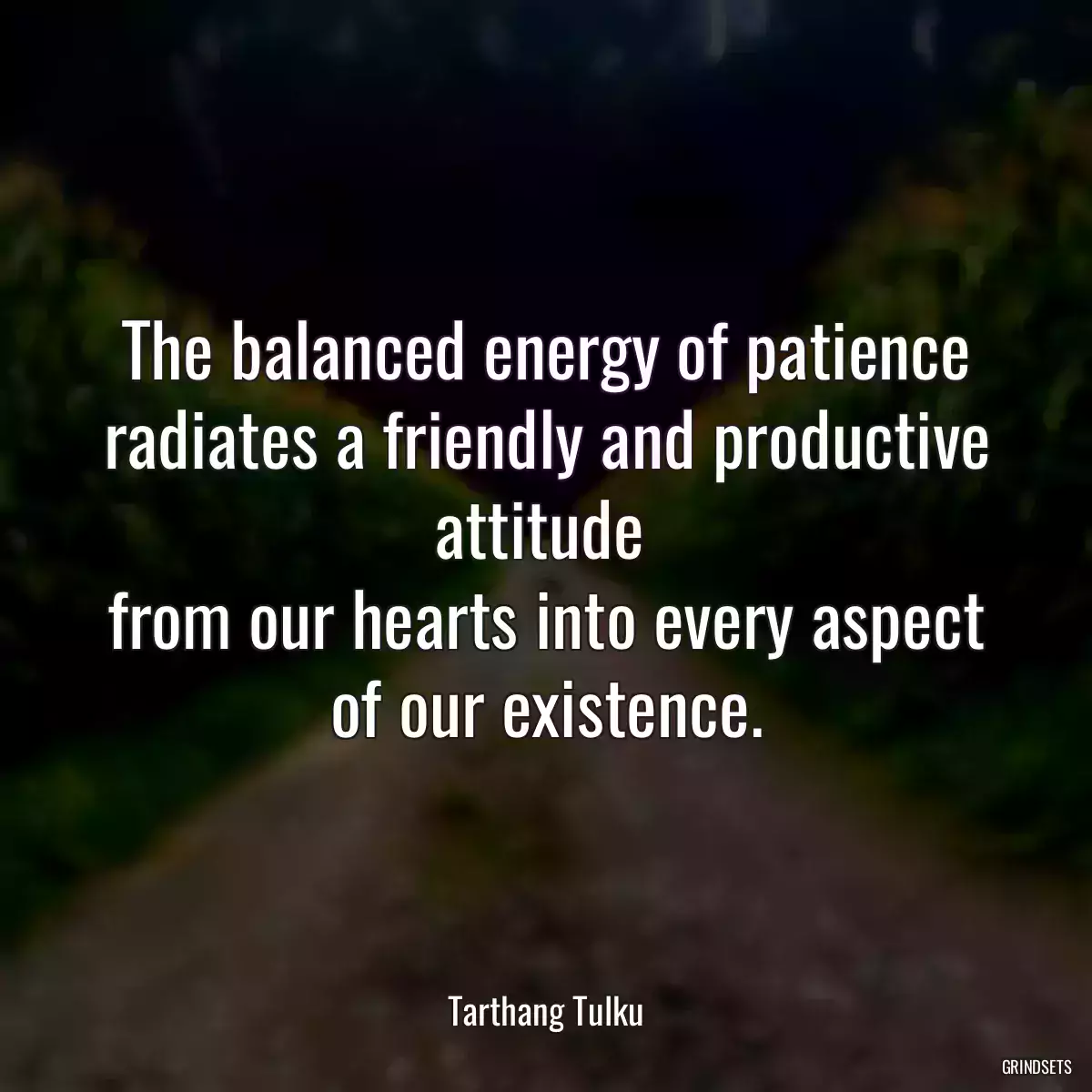 The balanced energy of patience radiates a friendly and productive attitude 
from our hearts into every aspect of our existence.