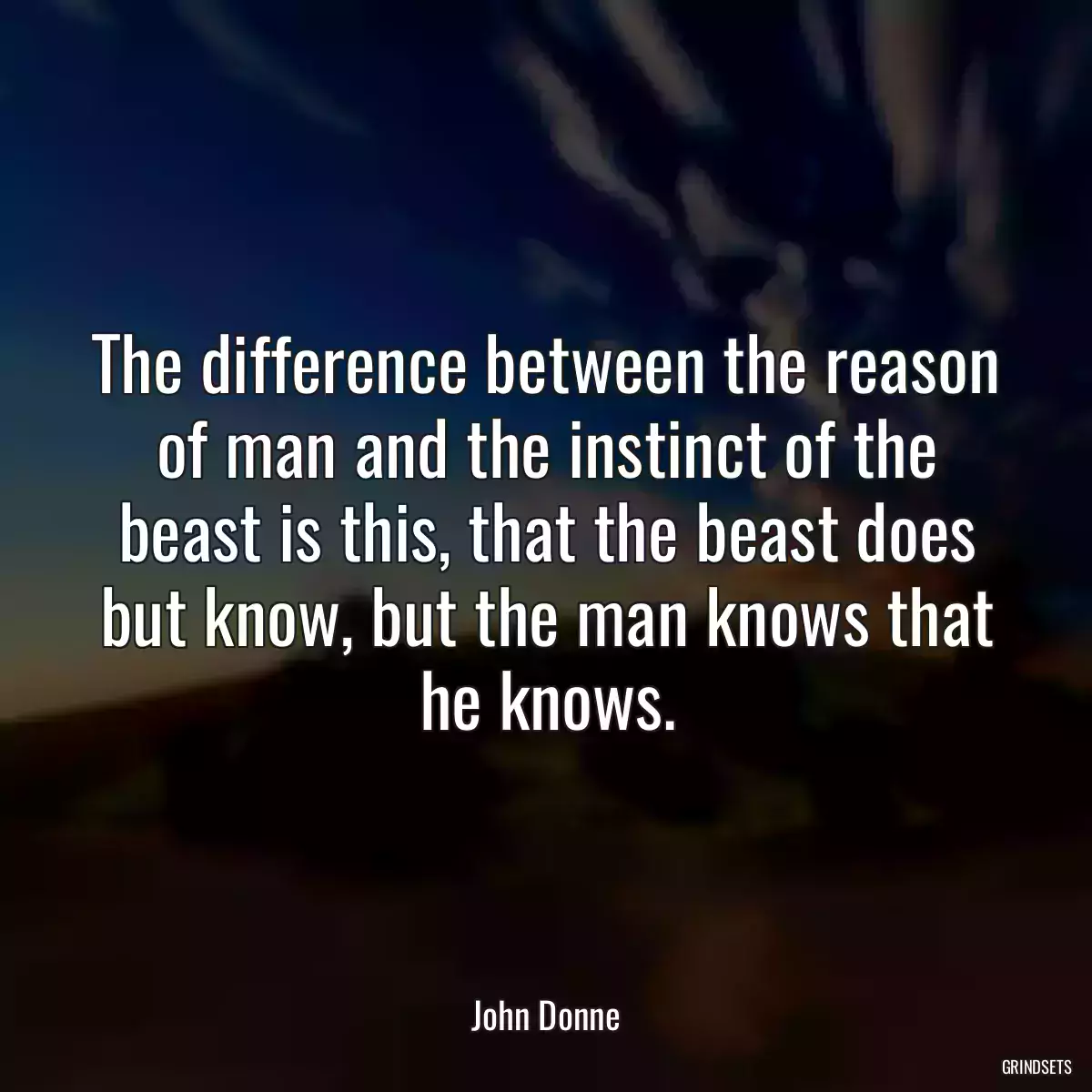 The difference between the reason of man and the instinct of the beast is this, that the beast does but know, but the man knows that he knows.