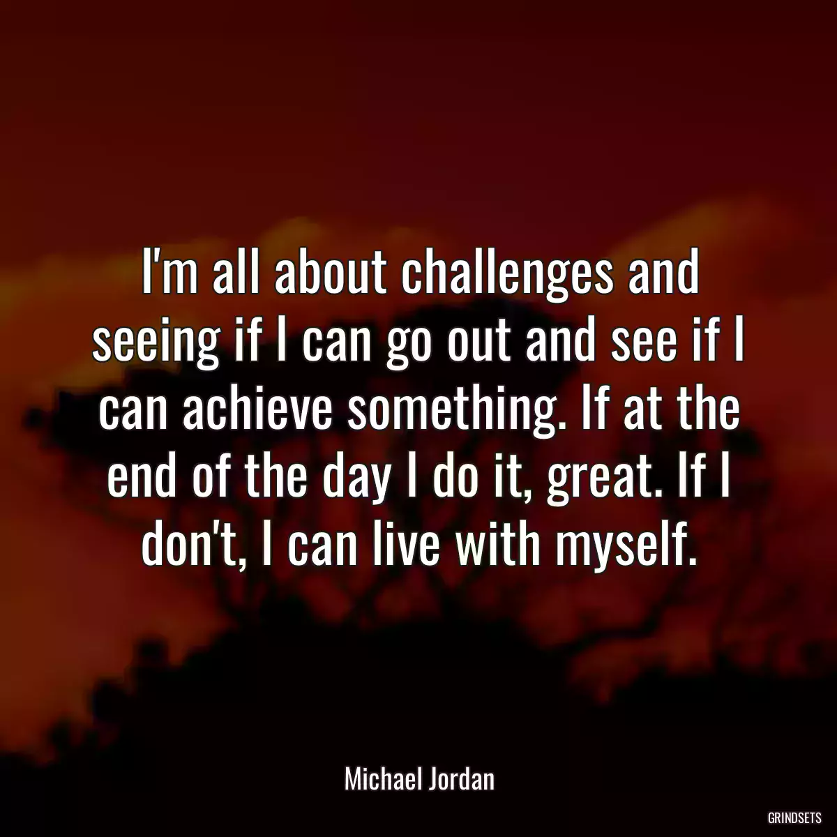 I\'m all about challenges and seeing if I can go out and see if I can achieve something. If at the end of the day I do it, great. If I don\'t, I can live with myself.