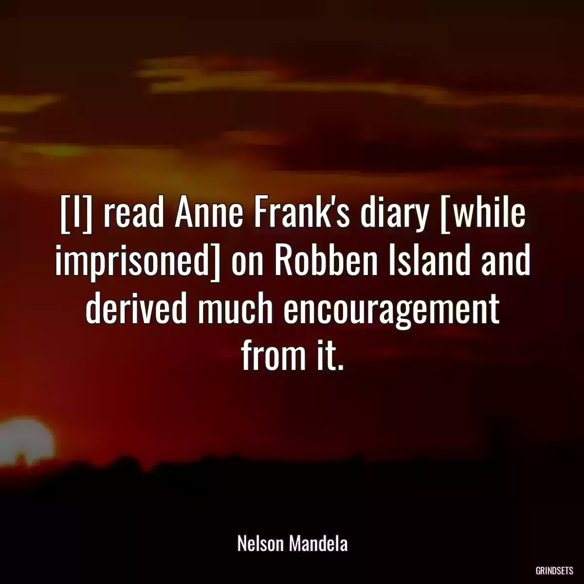 [I] read Anne Frank\'s diary [while imprisoned] on Robben Island and derived much encouragement from it.