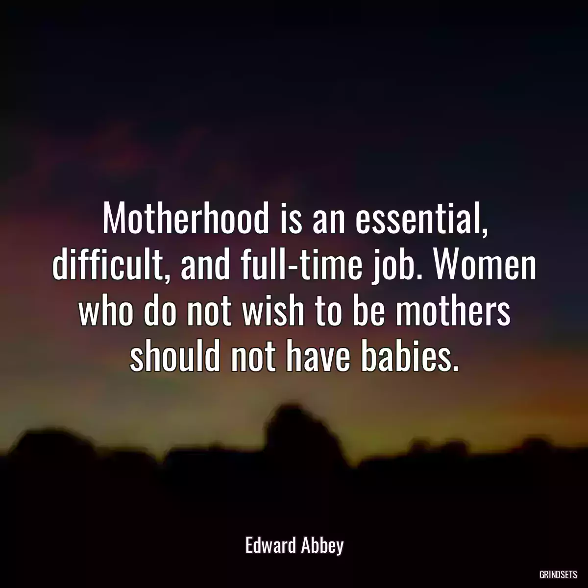 Motherhood is an essential, difficult, and full-time job. Women who do not wish to be mothers should not have babies.