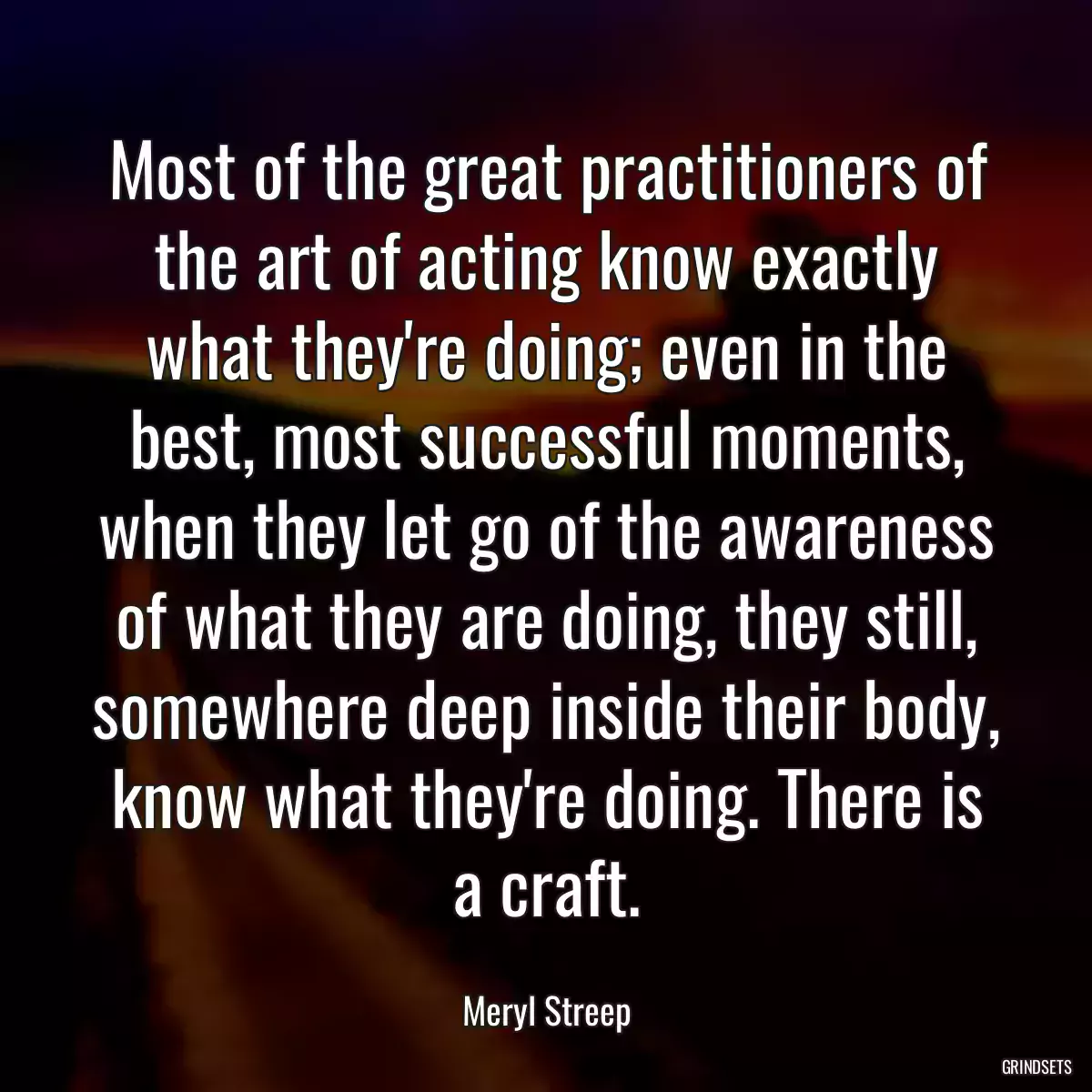 Most of the great practitioners of the art of acting know exactly what they\'re doing; even in the best, most successful moments, when they let go of the awareness of what they are doing, they still, somewhere deep inside their body, know what they\'re doing. There is a craft.