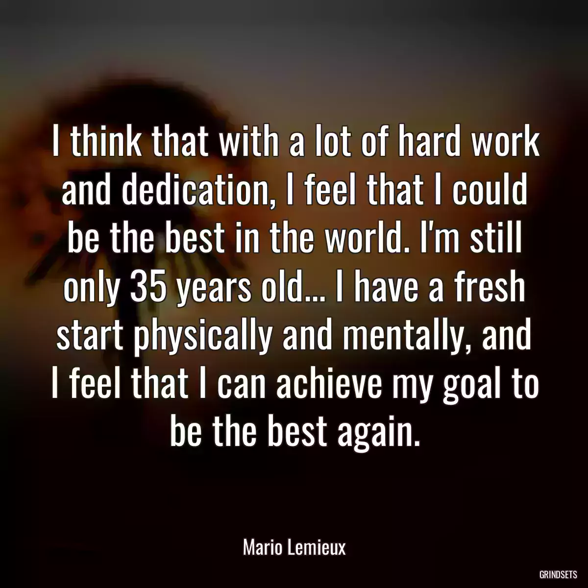 I think that with a lot of hard work and dedication, I feel that I could be the best in the world. I\'m still only 35 years old... I have a fresh start physically and mentally, and I feel that I can achieve my goal to be the best again.