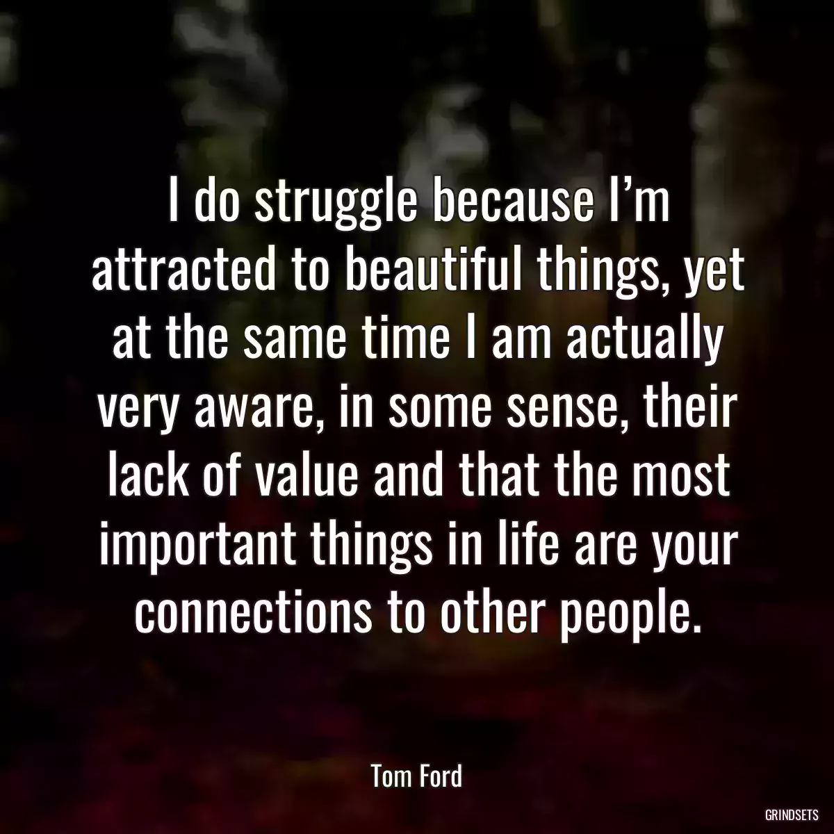 I do struggle because I’m attracted to beautiful things, yet at the same time I am actually very aware, in some sense, their lack of value and that the most important things in life are your connections to other people.