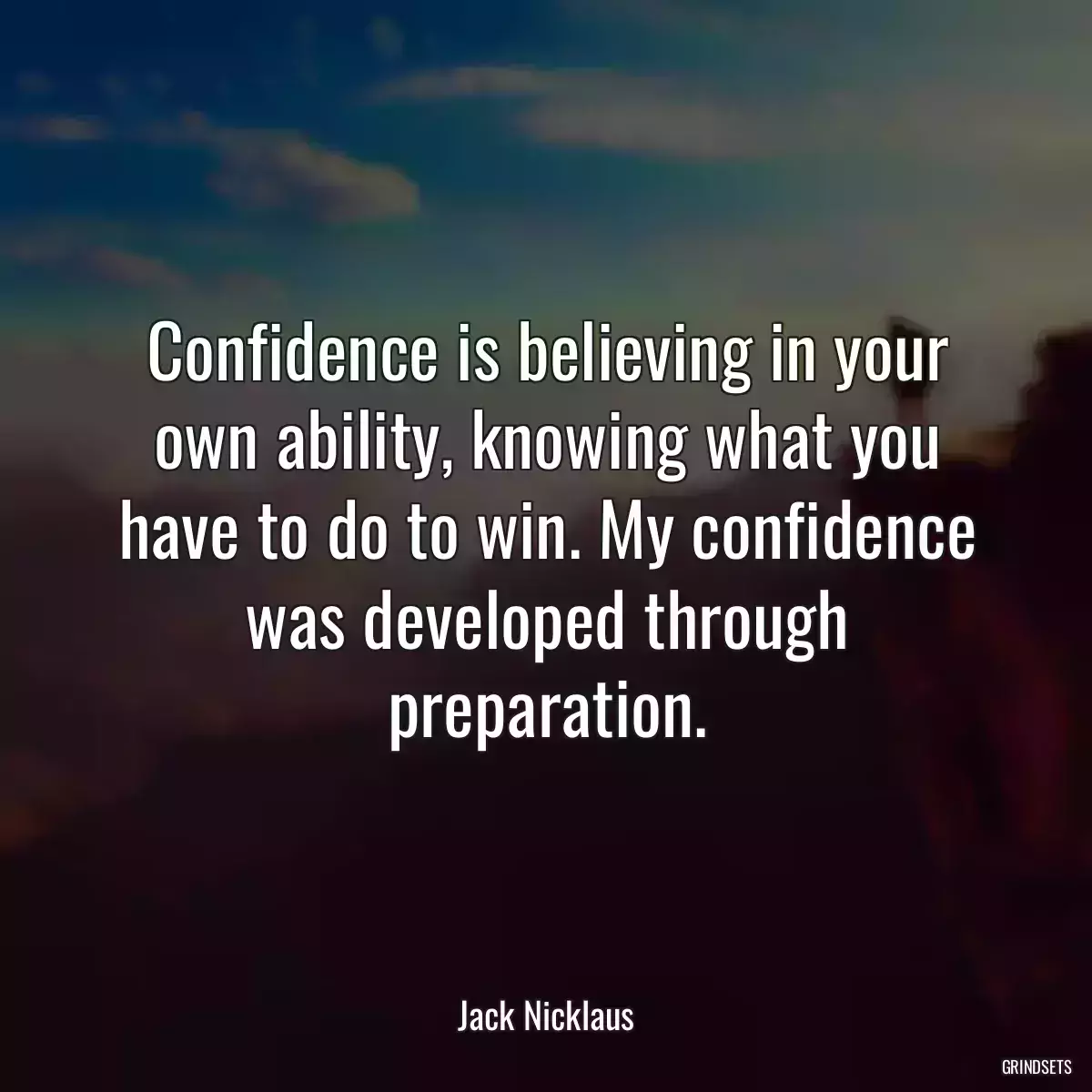 Confidence is believing in your own ability, knowing what you have to do to win. My confidence was developed through preparation.