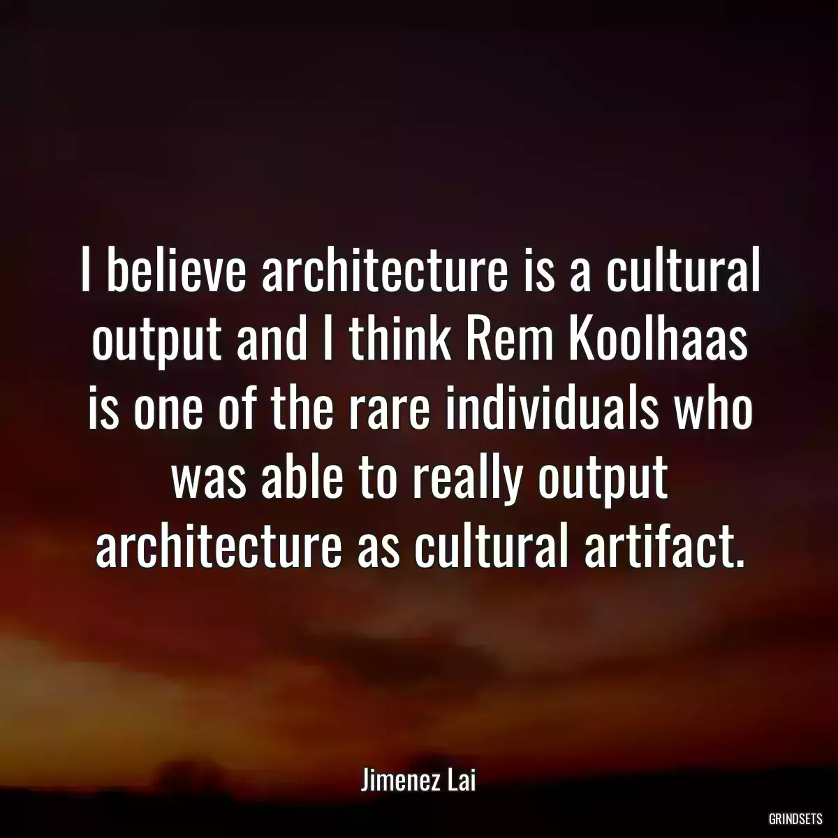 I believe architecture is a cultural output and I think Rem Koolhaas is one of the rare individuals who was able to really output architecture as cultural artifact.