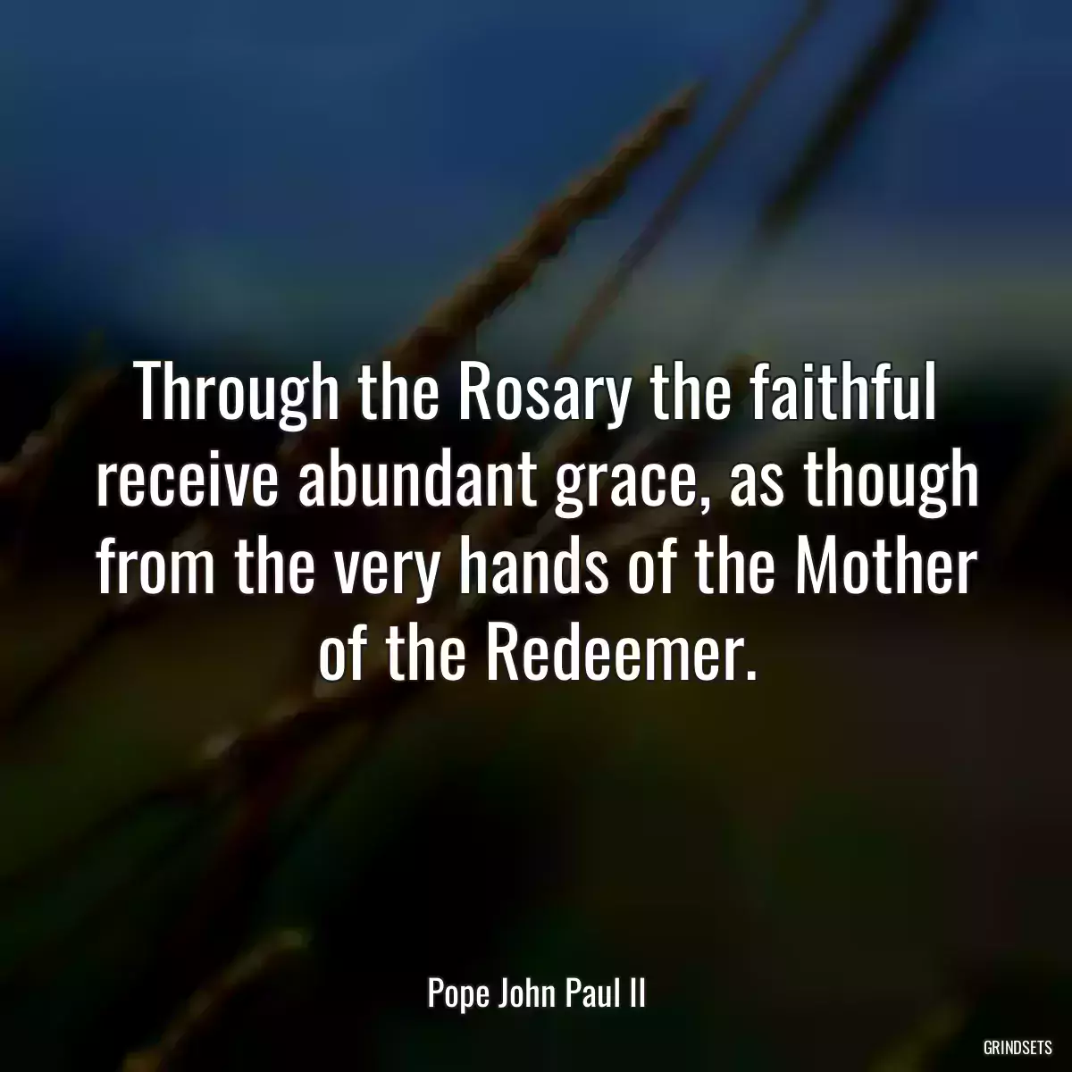 Through the Rosary the faithful receive abundant grace, as though from the very hands of the Mother of the Redeemer.