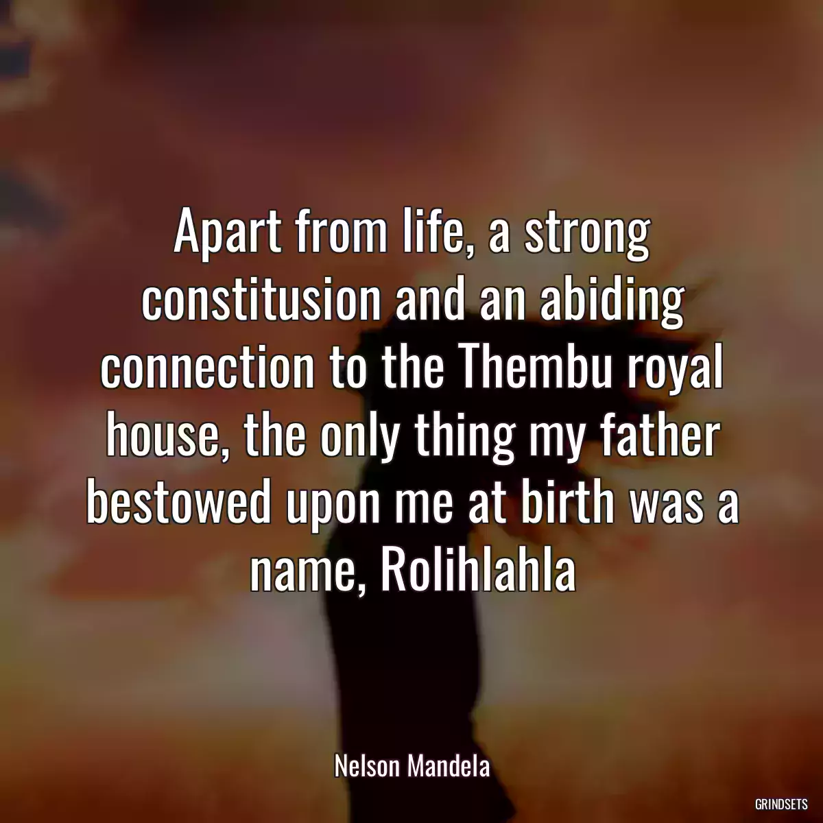 Apart from life, a strong constitusion and an abiding connection to the Thembu royal house, the only thing my father bestowed upon me at birth was a name, Rolihlahla