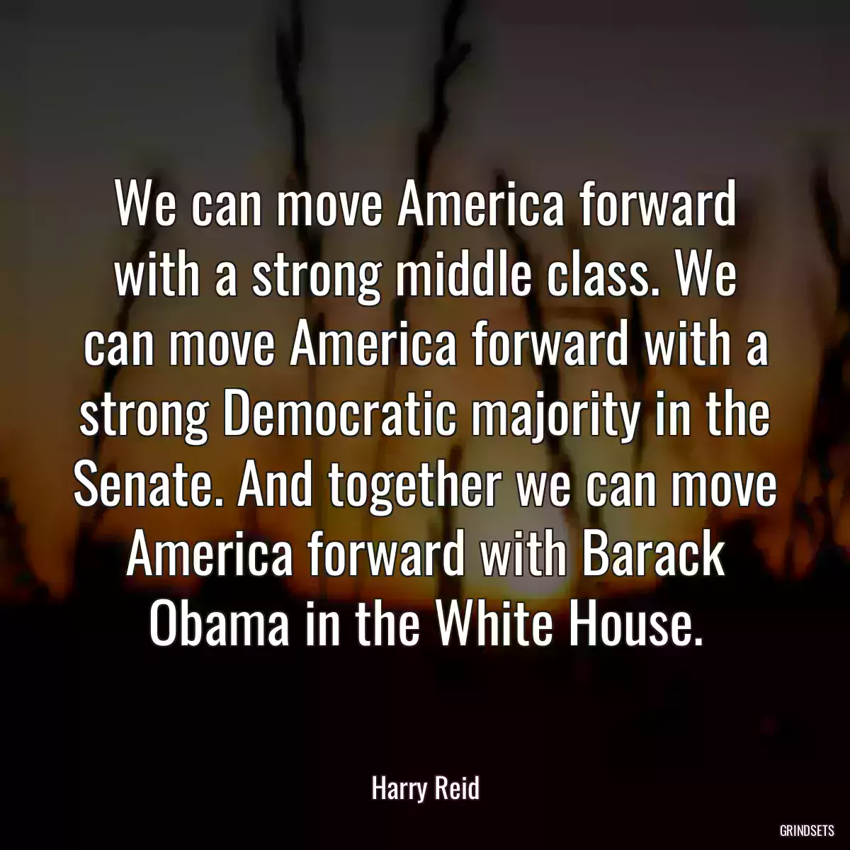 We can move America forward with a strong middle class. We can move America forward with a strong Democratic majority in the Senate. And together we can move America forward with Barack Obama in the White House.