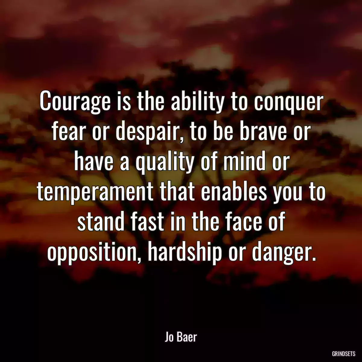 Courage is the ability to conquer fear or despair, to be brave or have a quality of mind or temperament that enables you to stand fast in the face of opposition, hardship or danger.