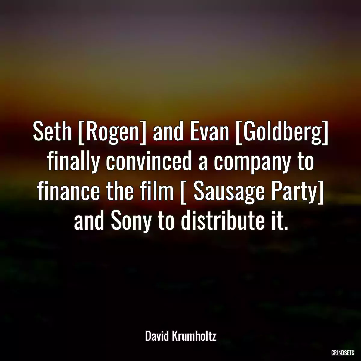 Seth [Rogen] and Evan [Goldberg] finally convinced a company to finance the film [ Sausage Party] and Sony to distribute it.