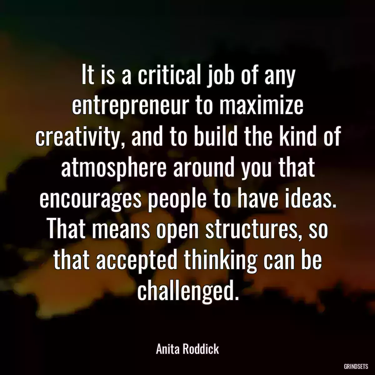 It is a critical job of any entrepreneur to maximize creativity, and to build the kind of atmosphere around you that encourages people to have ideas. That means open structures, so that accepted thinking can be challenged.