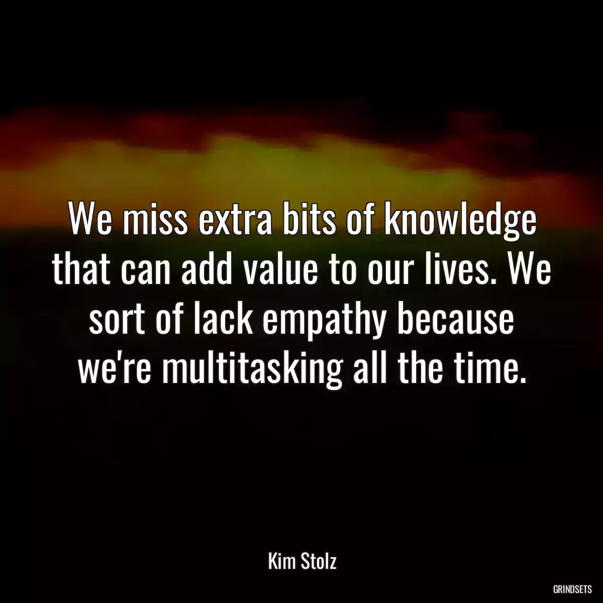 We miss extra bits of knowledge that can add value to our lives. We sort of lack empathy because we\'re multitasking all the time.