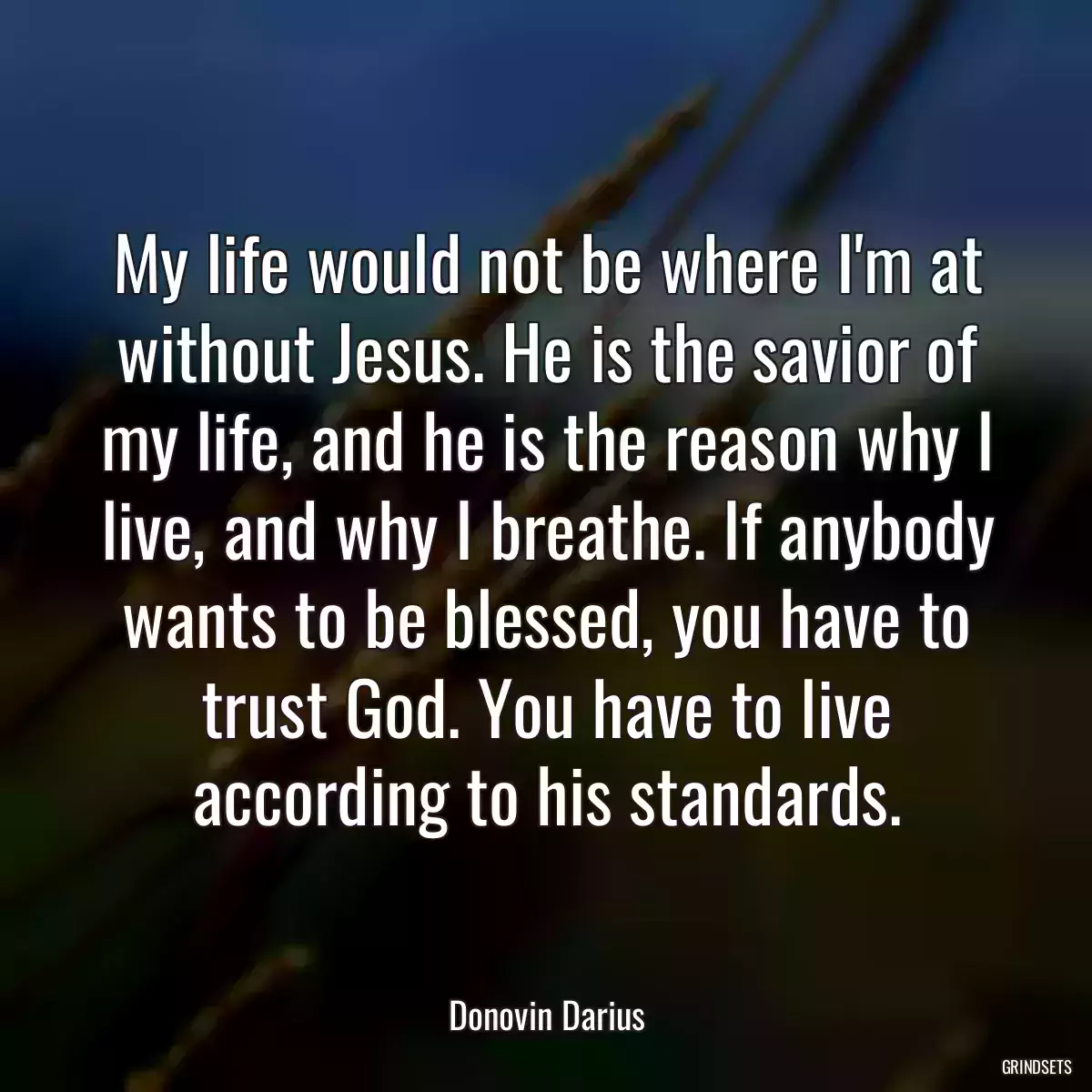 My life would not be where I\'m at without Jesus. He is the savior of my life, and he is the reason why I live, and why I breathe. If anybody wants to be blessed, you have to trust God. You have to live according to his standards.