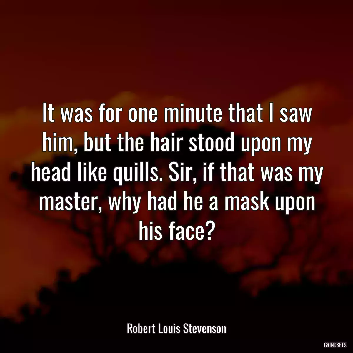 It was for one minute that I saw him, but the hair stood upon my head like quills. Sir, if that was my master, why had he a mask upon his face?