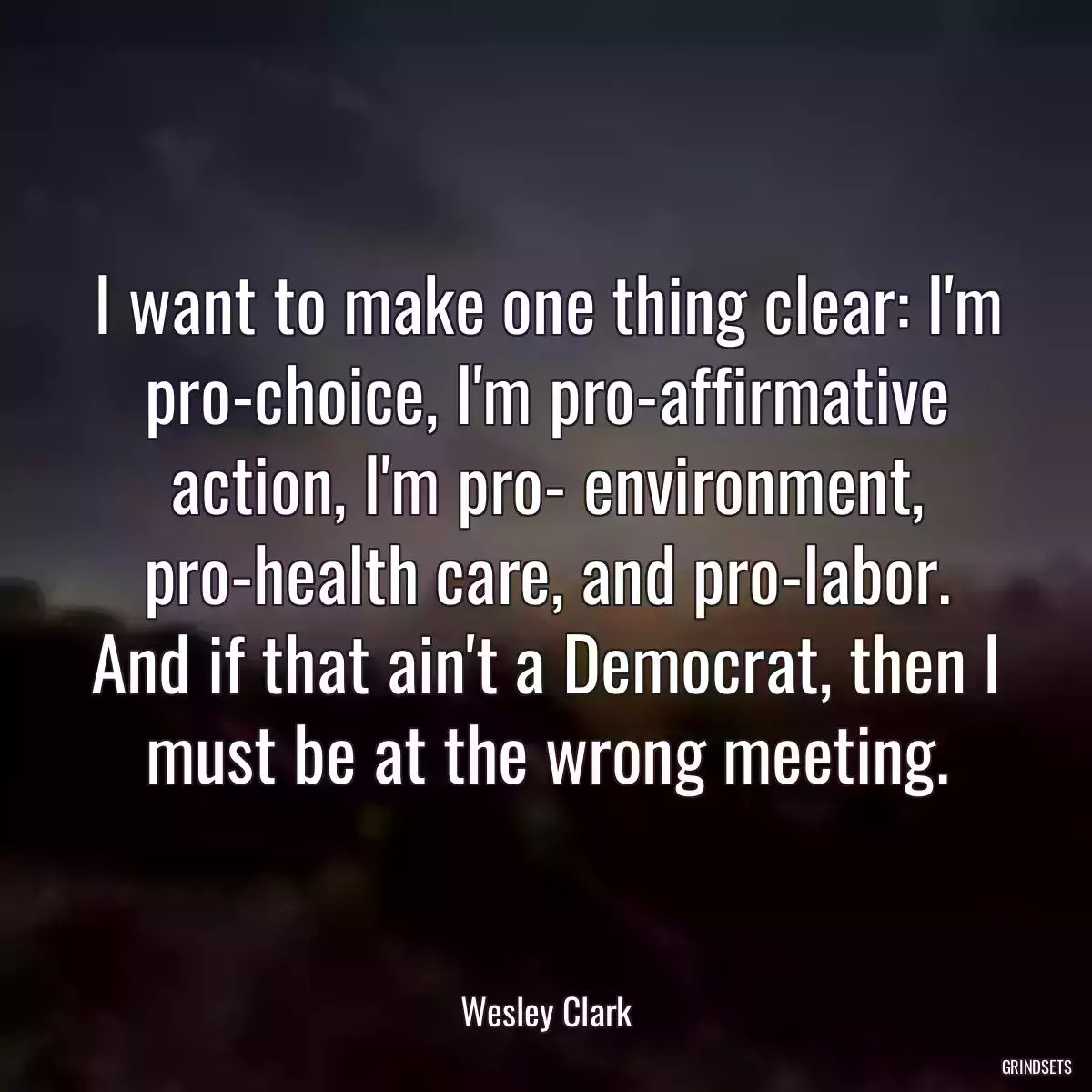 I want to make one thing clear: I\'m pro-choice, I\'m pro-affirmative action, I\'m pro- environment, pro-health care, and pro-labor. And if that ain\'t a Democrat, then I must be at the wrong meeting.