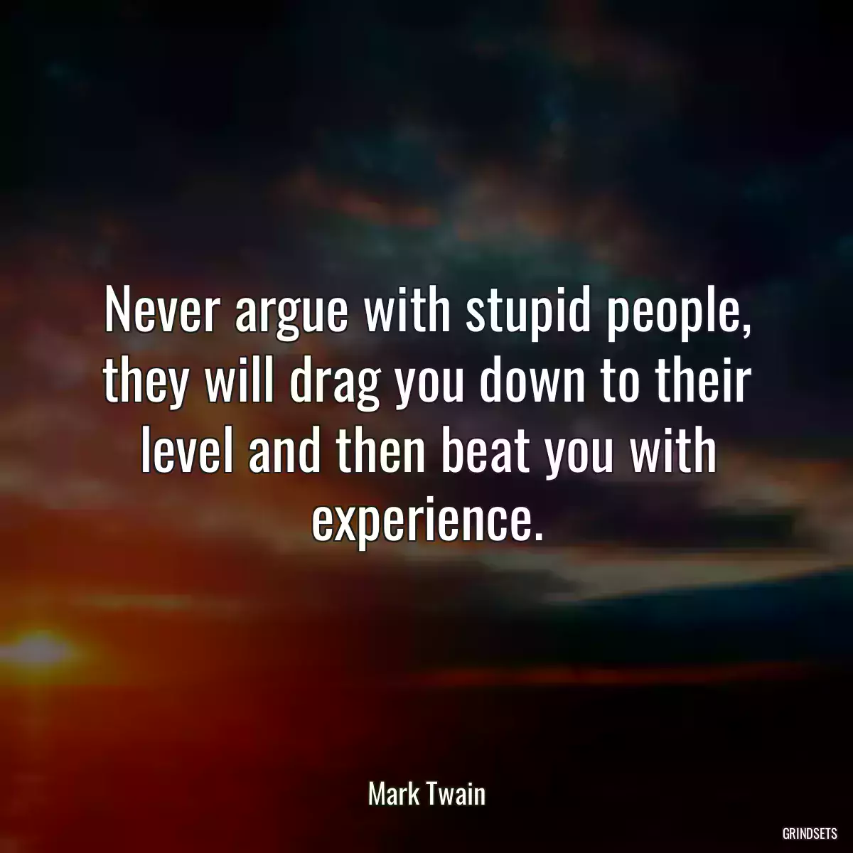 Never argue with stupid people, they will drag you down to their level and then beat you with experience.