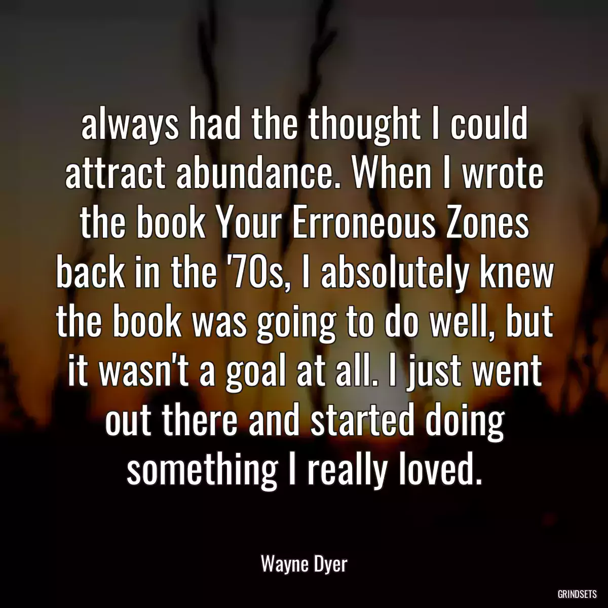 always had the thought I could attract abundance. When I wrote the book Your Erroneous Zones back in the \'70s, I absolutely knew the book was going to do well, but it wasn\'t a goal at all. I just went out there and started doing something I really loved.