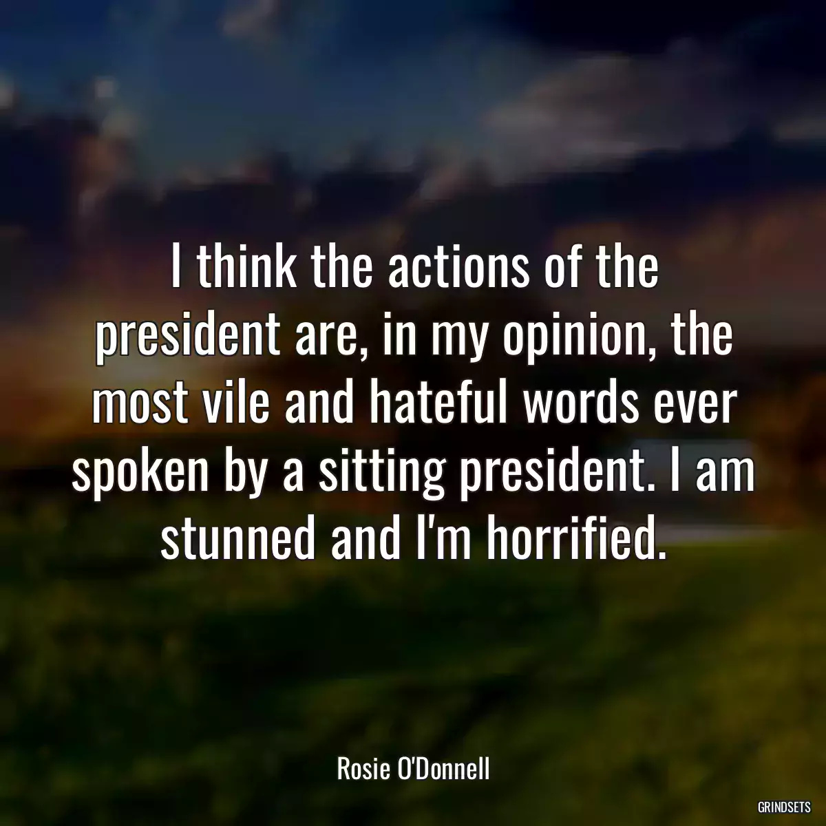 I think the actions of the president are, in my opinion, the most vile and hateful words ever spoken by a sitting president. I am stunned and I\'m horrified.