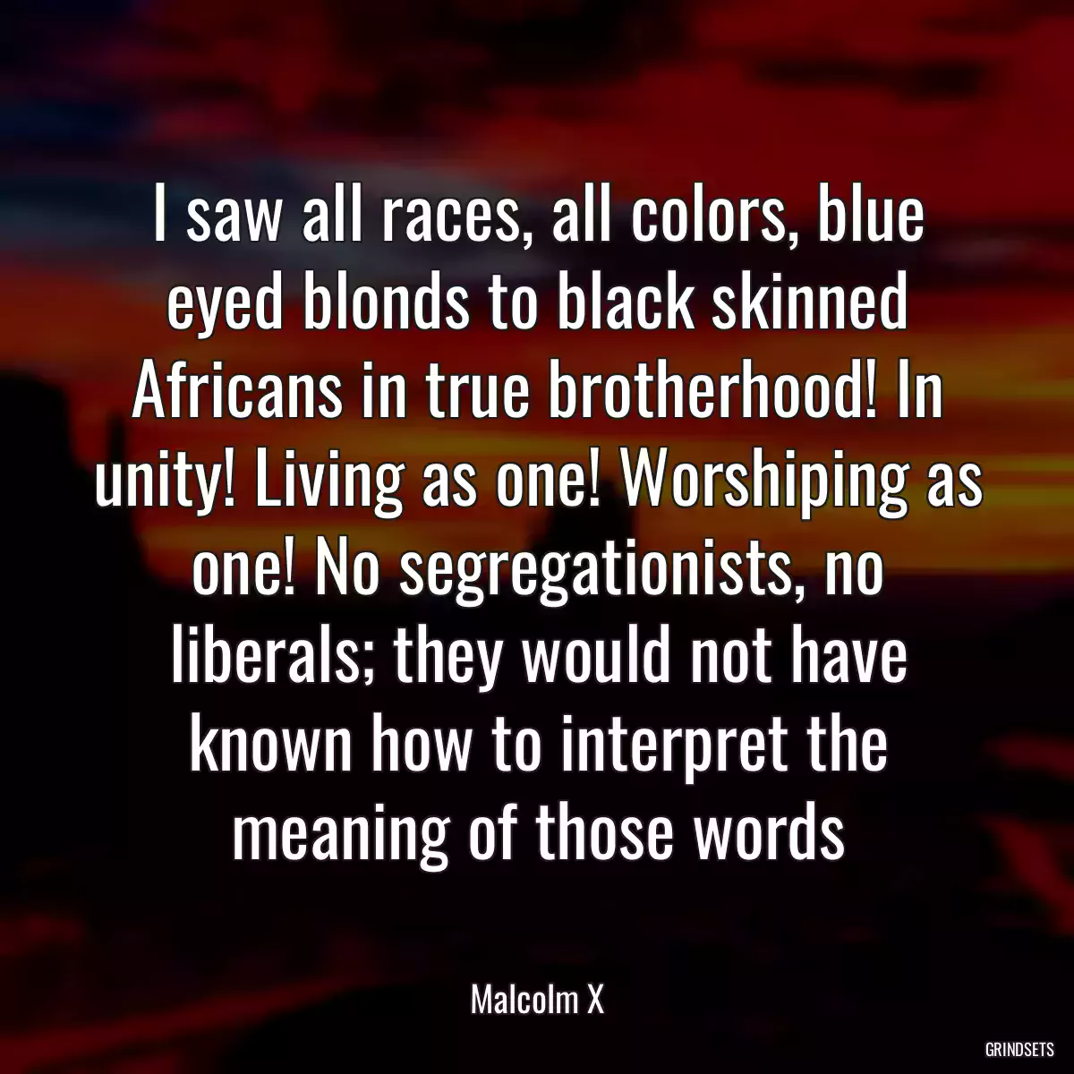 I saw all races, all colors, blue eyed blonds to black skinned Africans in true brotherhood! In unity! Living as one! Worshiping as one! No segregationists, no liberals; they would not have known how to interpret the meaning of those words