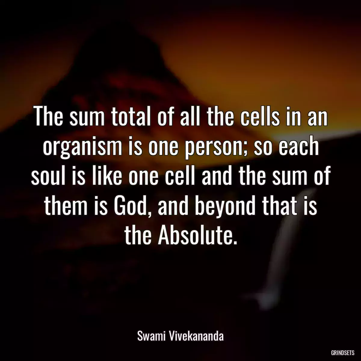 The sum total of all the cells in an organism is one person; so each soul is like one cell and the sum of them is God, and beyond that is the Absolute.