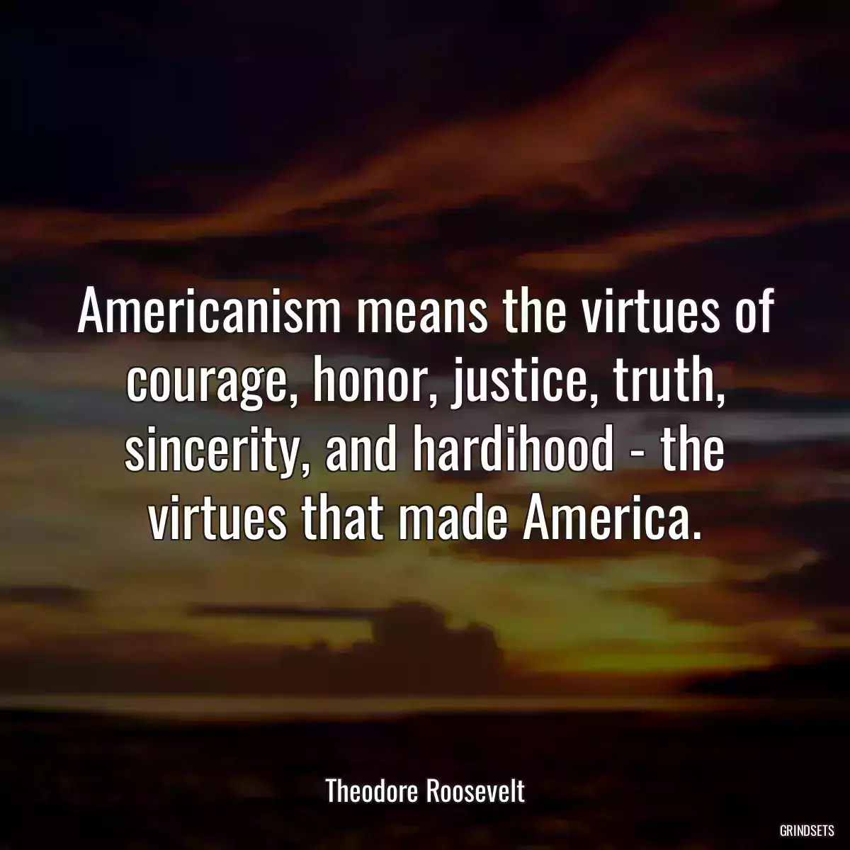 Americanism means the virtues of courage, honor, justice, truth, sincerity, and hardihood - the virtues that made America.