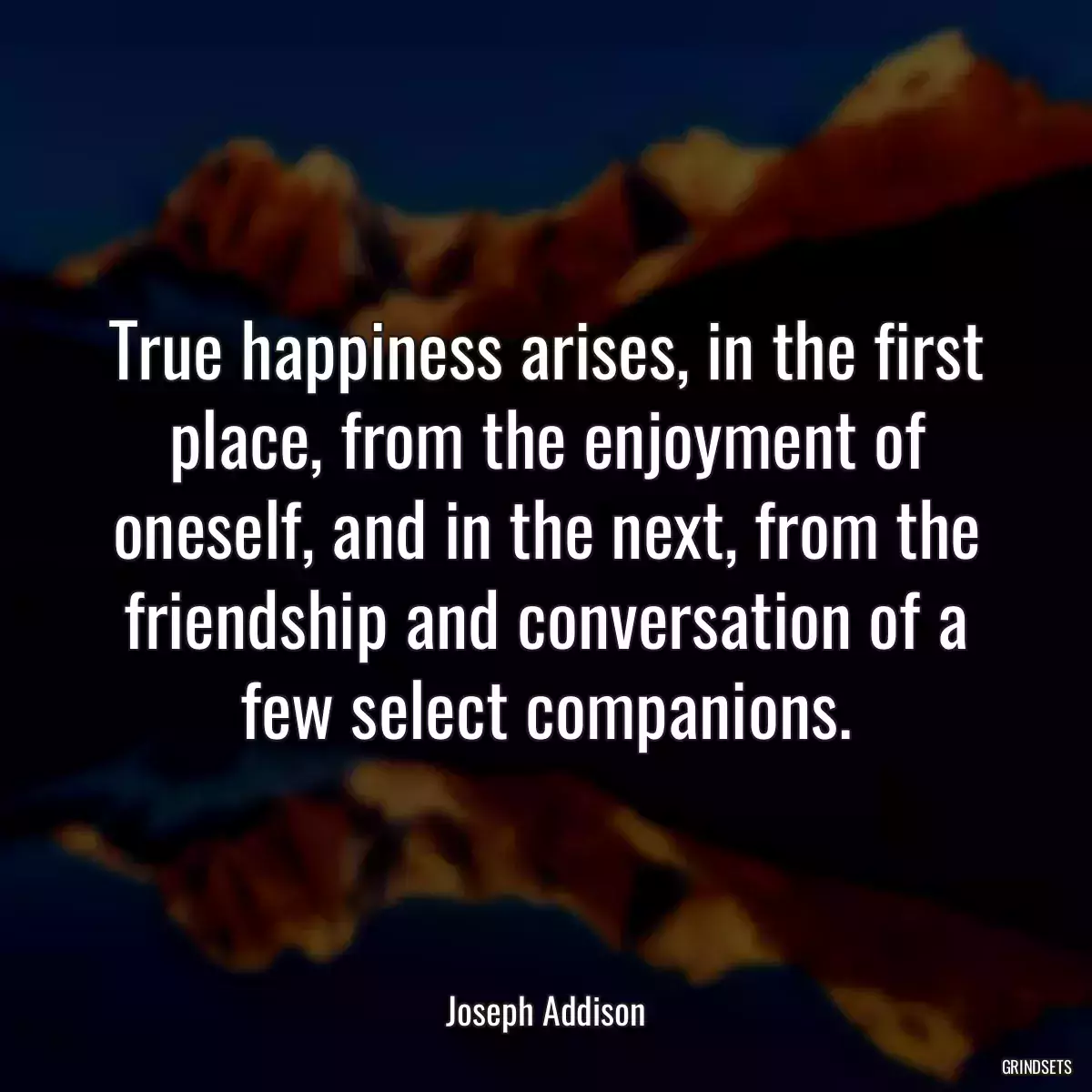 True happiness arises, in the first place, from the enjoyment of oneself, and in the next, from the friendship and conversation of a few select companions.