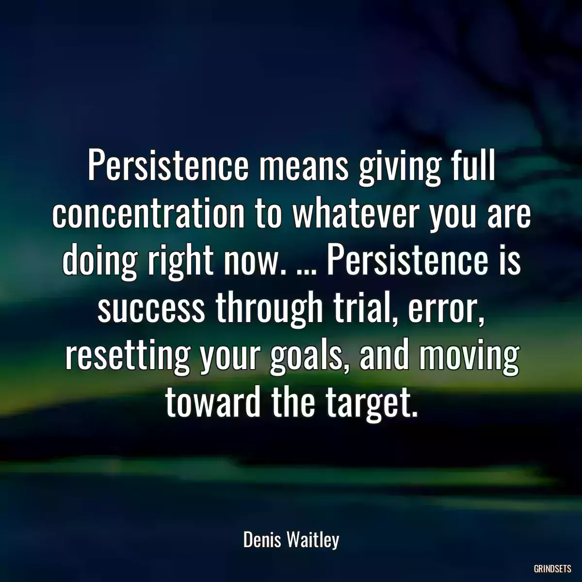 Persistence means giving full concentration to whatever you are doing right now. ... Persistence is success through trial, error, resetting your goals, and moving toward the target.