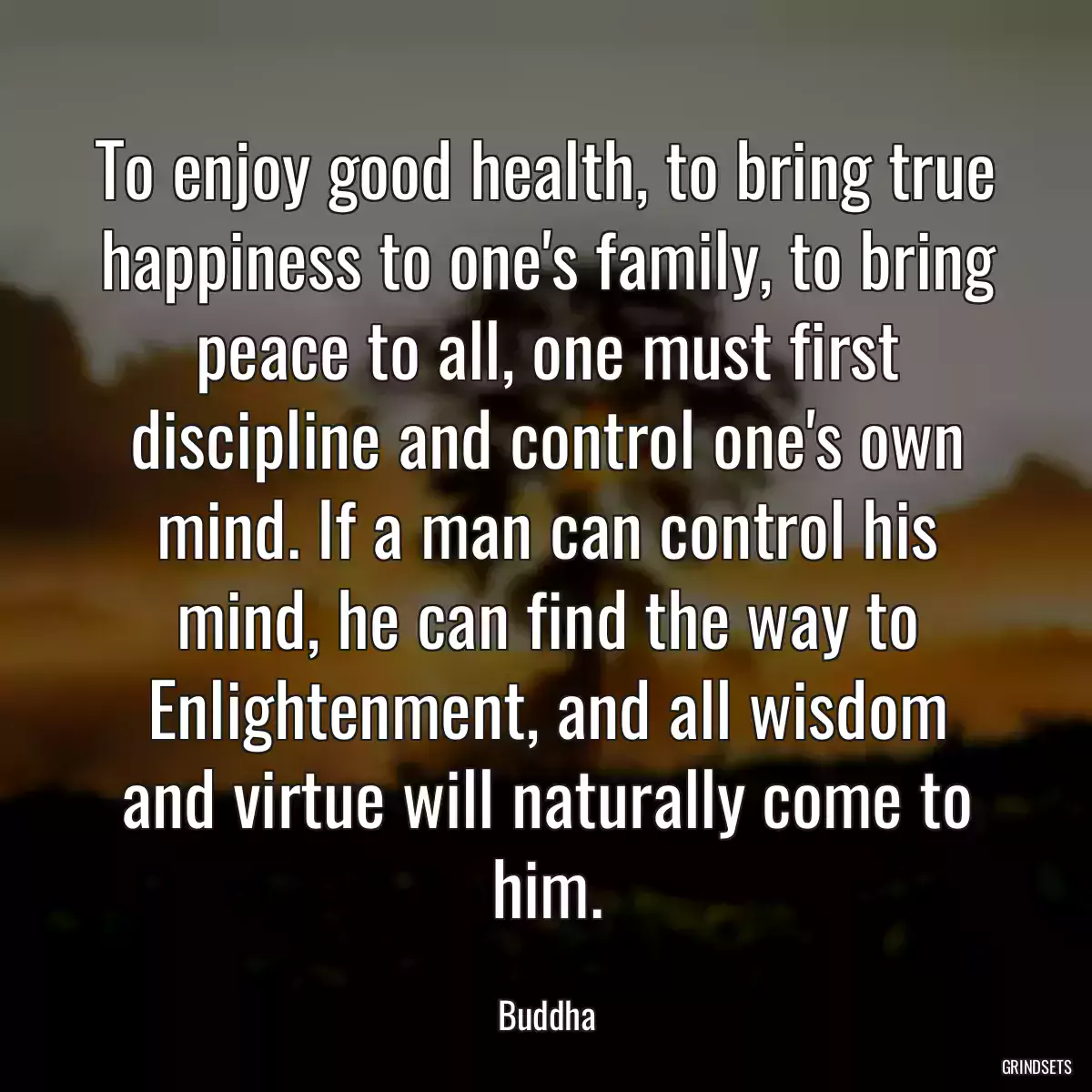 To enjoy good health, to bring true happiness to one\'s family, to bring peace to all, one must first discipline and control one\'s own mind. If a man can control his mind, he can find the way to Enlightenment, and all wisdom and virtue will naturally come to him.