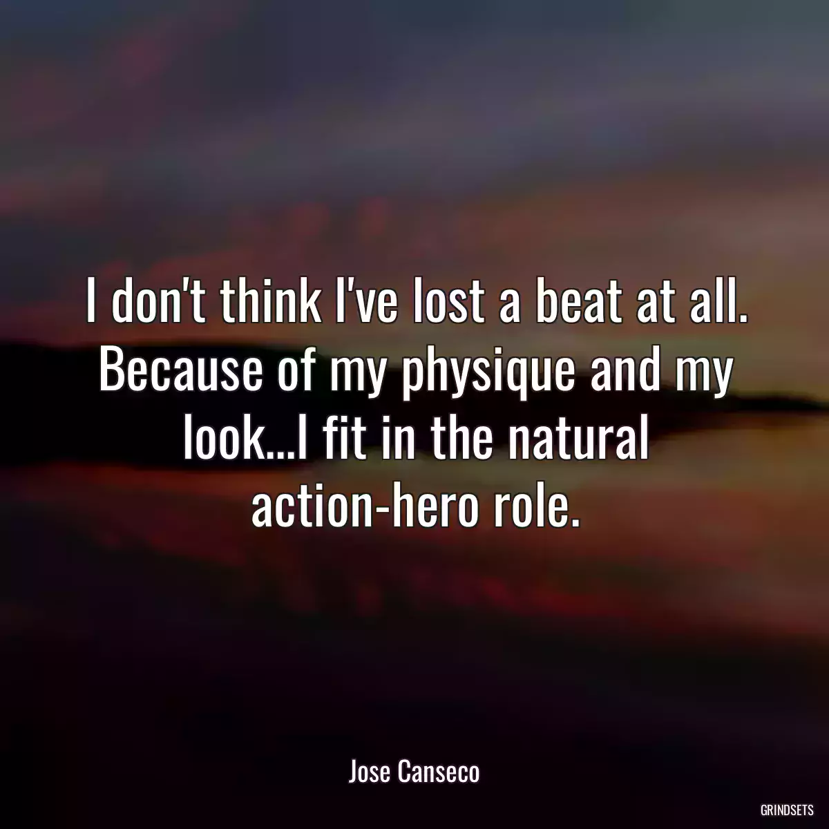 I don\'t think I\'ve lost a beat at all. Because of my physique and my look...I fit in the natural action-hero role.