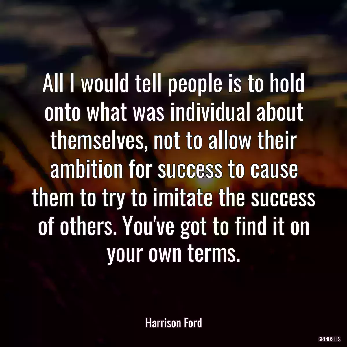 All I would tell people is to hold onto what was individual about themselves, not to allow their ambition for success to cause them to try to imitate the success of others. You\'ve got to find it on your own terms.