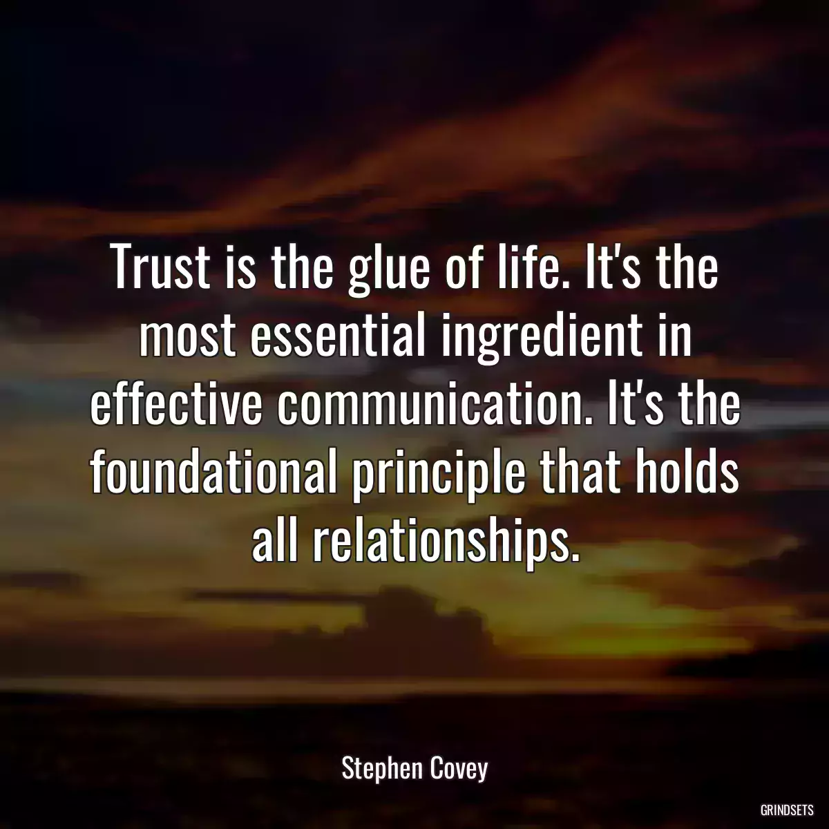 Trust is the glue of life. It\'s the most essential ingredient in effective communication. It\'s the foundational principle that holds all relationships.