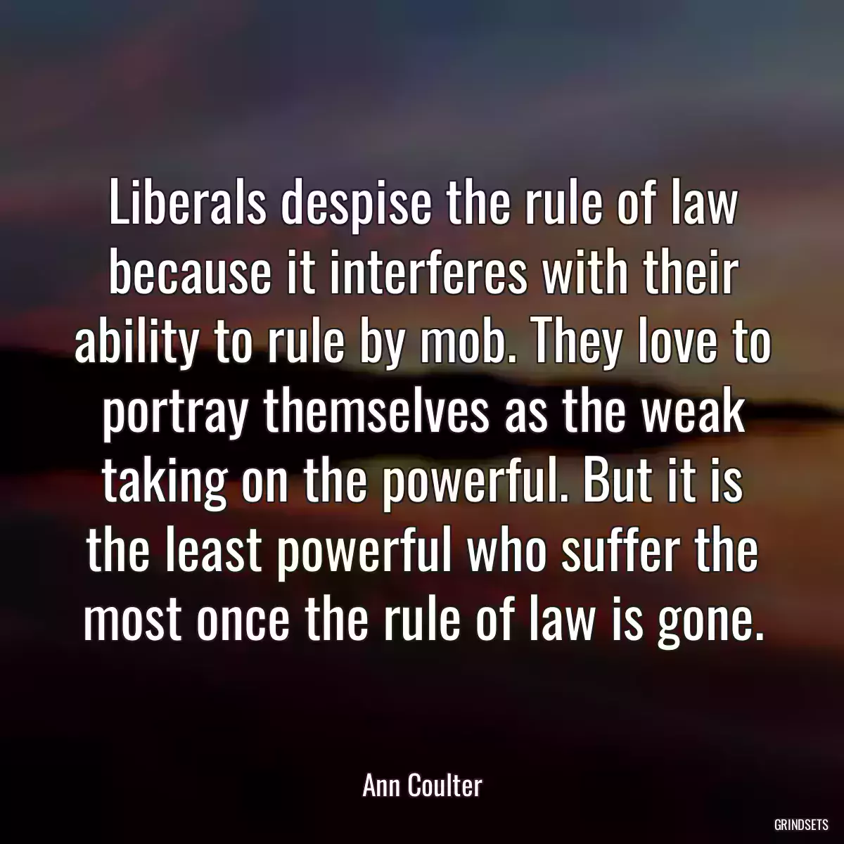 Liberals despise the rule of law because it interferes with their ability to rule by mob. They love to portray themselves as the weak taking on the powerful. But it is the least powerful who suffer the most once the rule of law is gone.