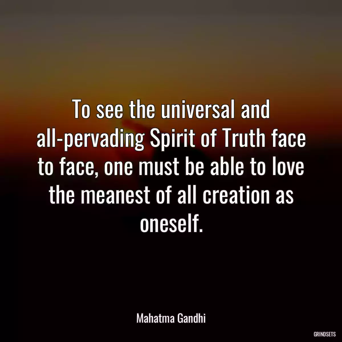 To see the universal and all-pervading Spirit of Truth face to face, one must be able to love the meanest of all creation as oneself.