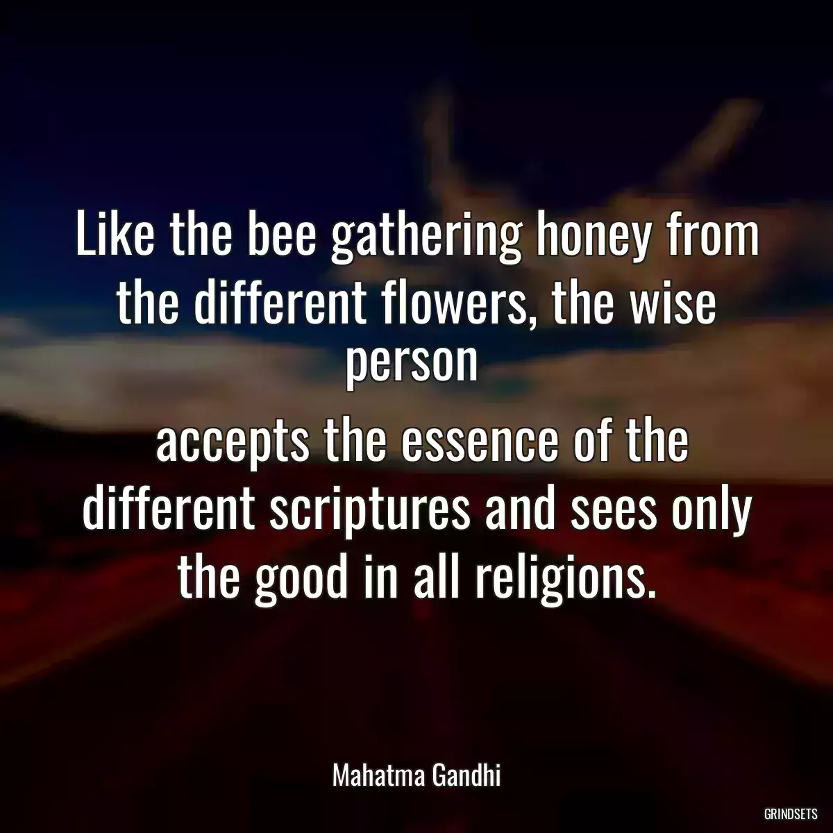 Like the bee gathering honey from the different flowers, the wise person 
 accepts the essence of the different scriptures and sees only the good in all religions.