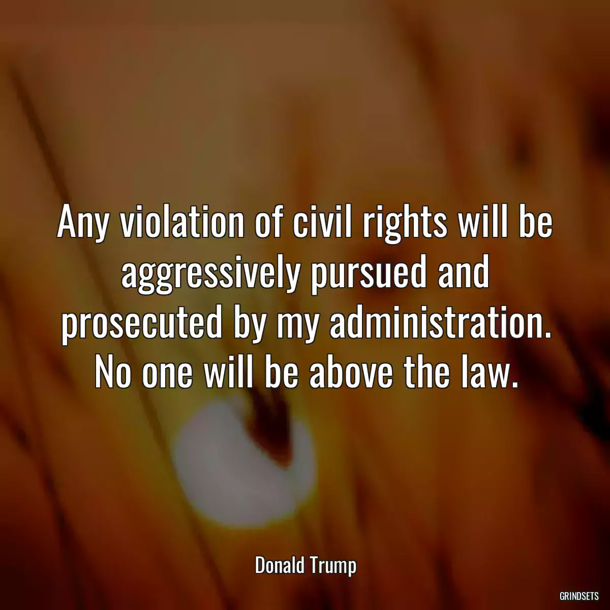 Any violation of civil rights will be aggressively pursued and prosecuted by my administration. No one will be above the law.