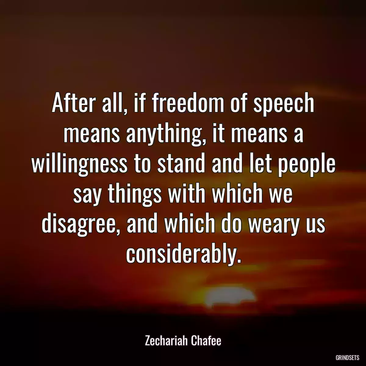 After all, if freedom of speech means anything, it means a willingness to stand and let people say things with which we disagree, and which do weary us considerably.