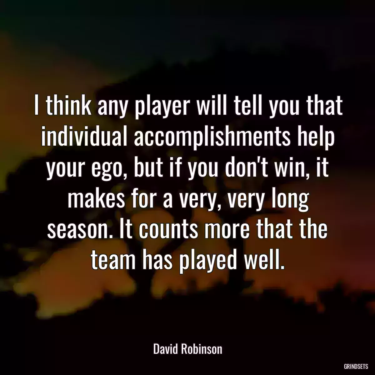 I think any player will tell you that individual accomplishments help your ego, but if you don\'t win, it makes for a very, very long season. It counts more that the team has played well.