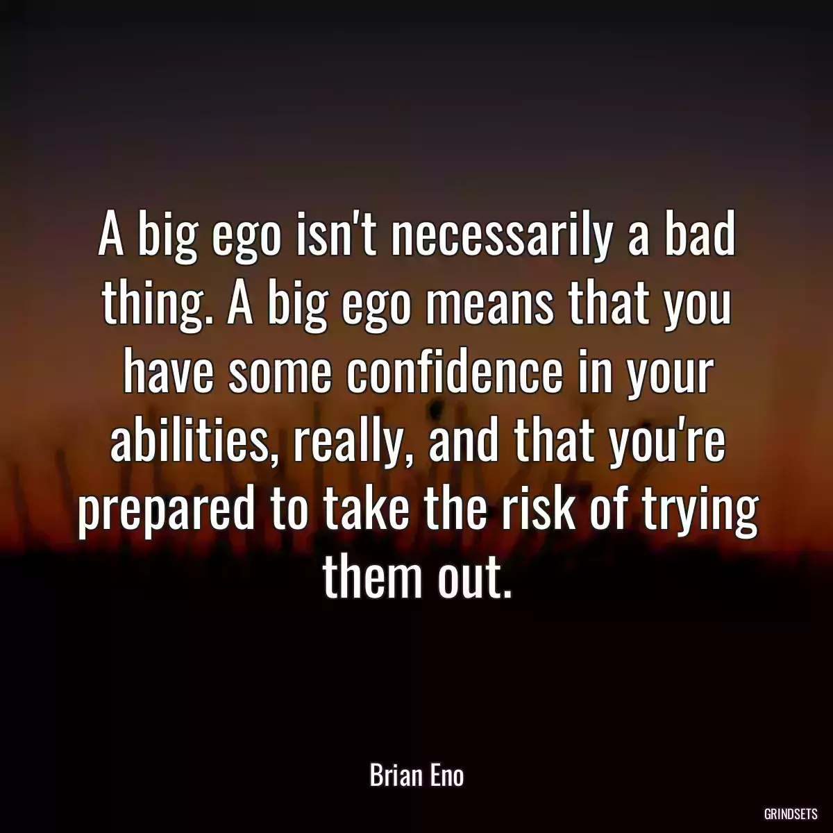 A big ego isn\'t necessarily a bad thing. A big ego means that you have some confidence in your abilities, really, and that you\'re prepared to take the risk of trying them out.