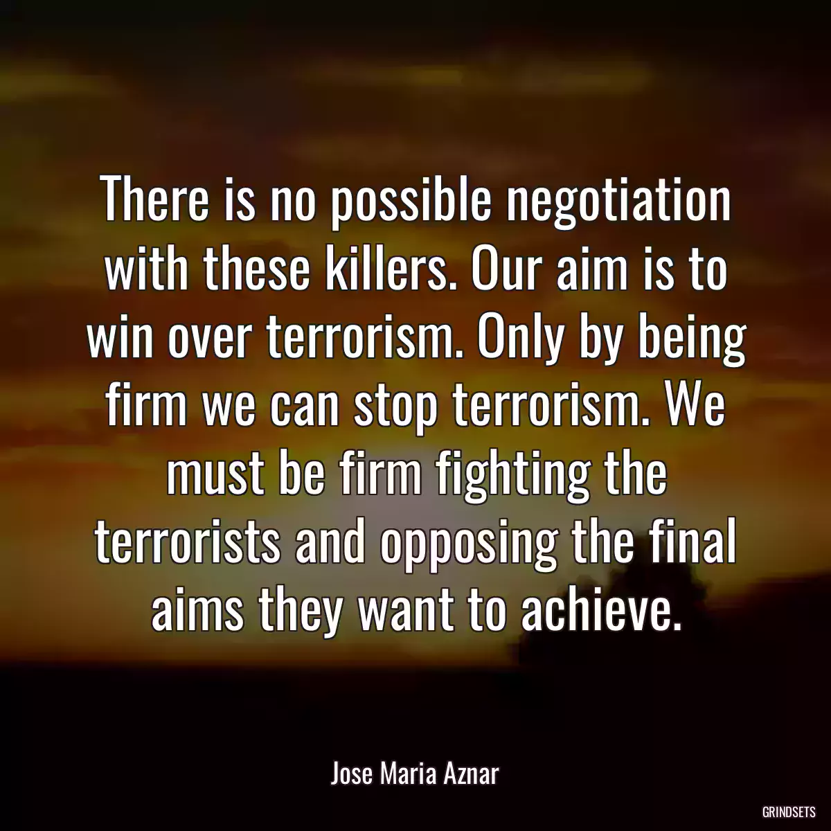 There is no possible negotiation with these killers. Our aim is to win over terrorism. Only by being firm we can stop terrorism. We must be firm fighting the terrorists and opposing the final aims they want to achieve.