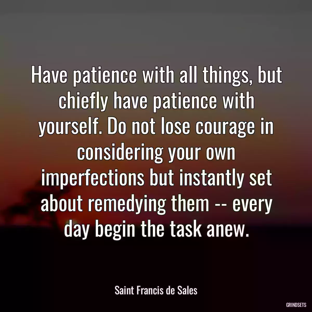 Have patience with all things, but chiefly have patience with yourself. Do not lose courage in considering your own imperfections but instantly set about remedying them -- every day begin the task anew.