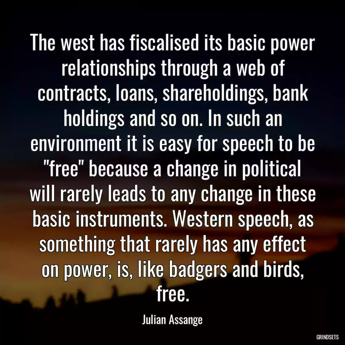 The west has fiscalised its basic power relationships through a web of contracts, loans, shareholdings, bank holdings and so on. In such an environment it is easy for speech to be \