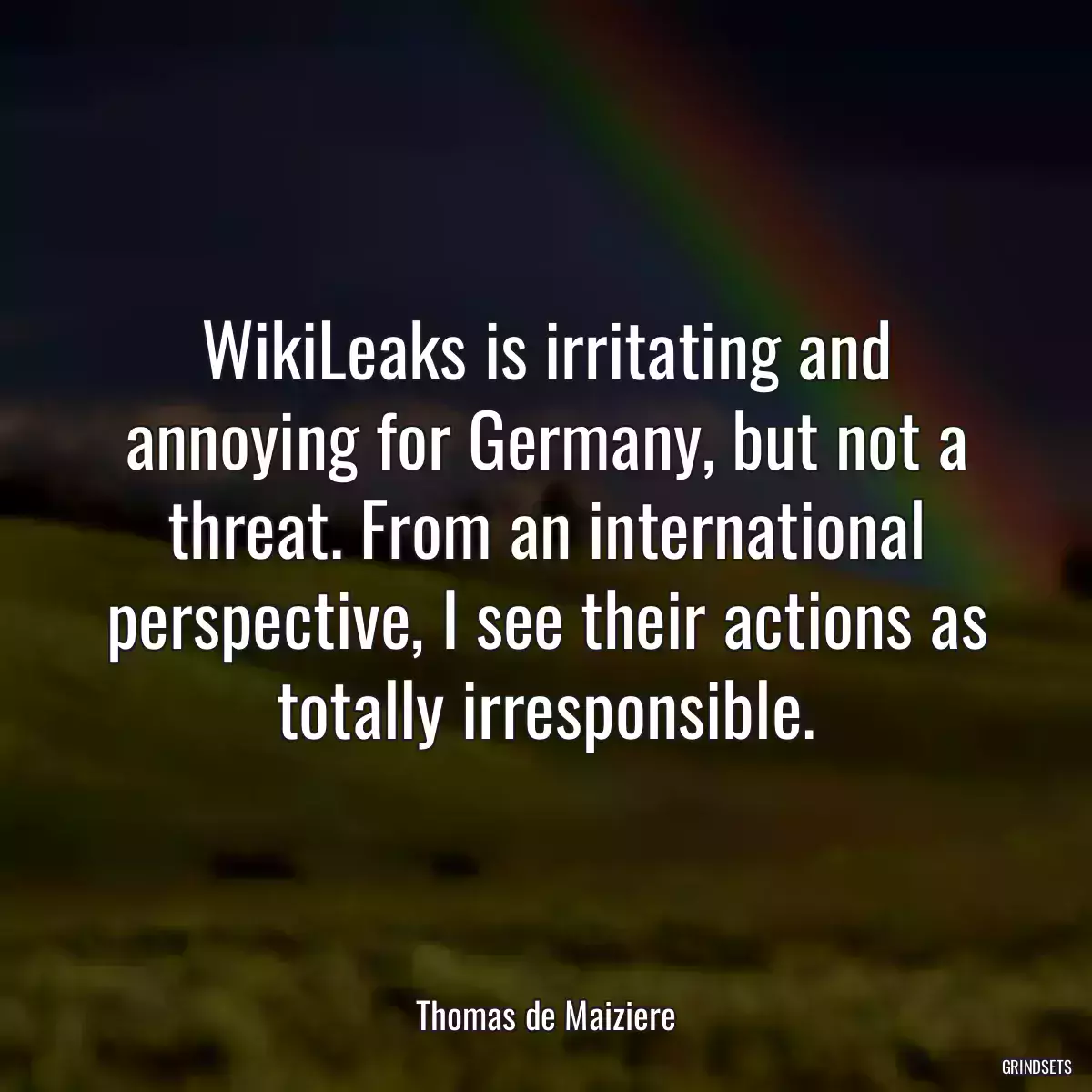 WikiLeaks is irritating and annoying for Germany, but not a threat. From an international perspective, I see their actions as totally irresponsible.