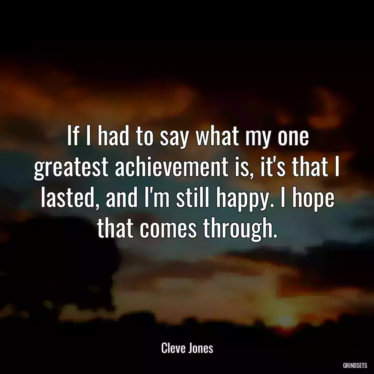 If I had to say what my one greatest achievement is, it\'s that I lasted, and I\'m still happy. I hope that comes through.