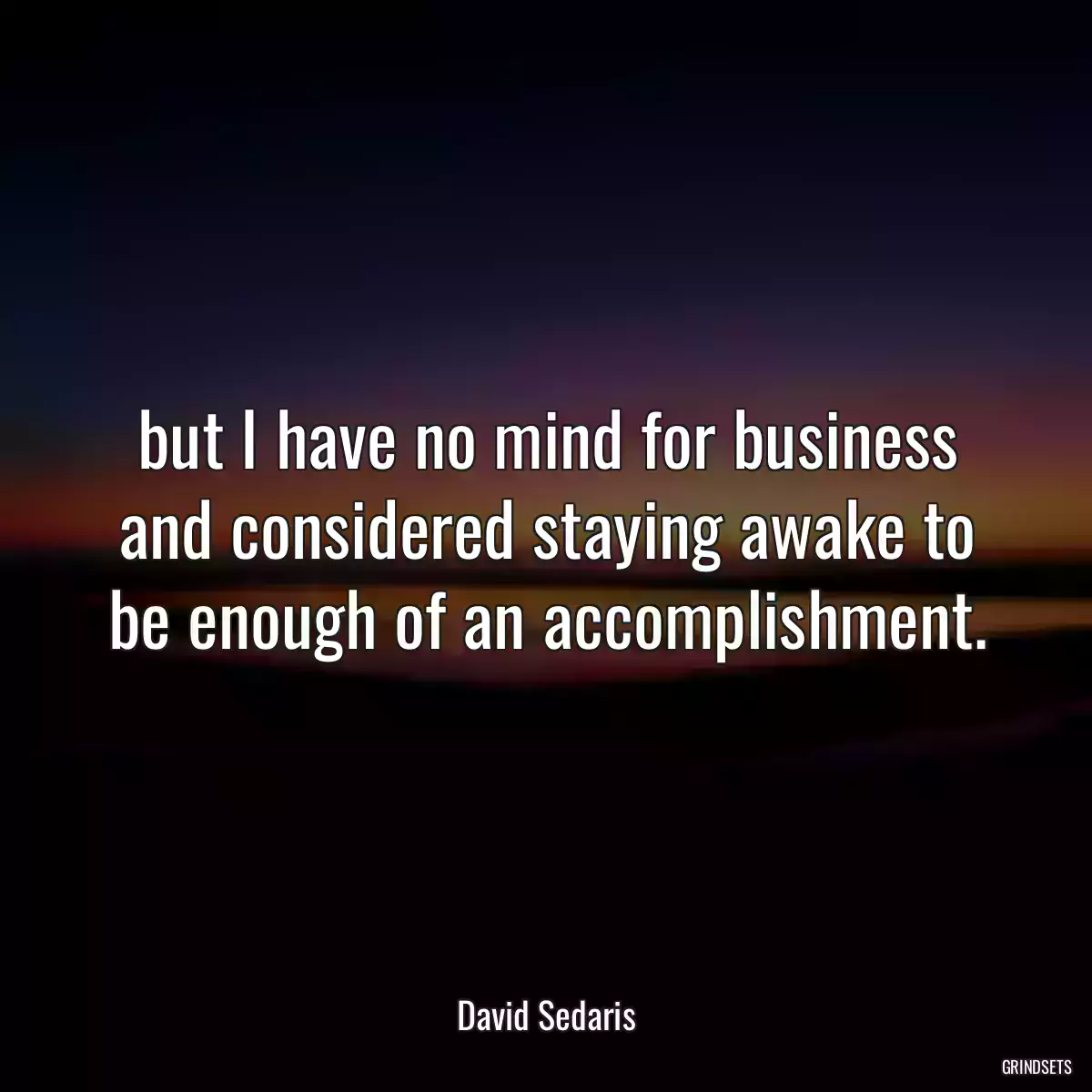 but I have no mind for business and considered staying awake to be enough of an accomplishment.