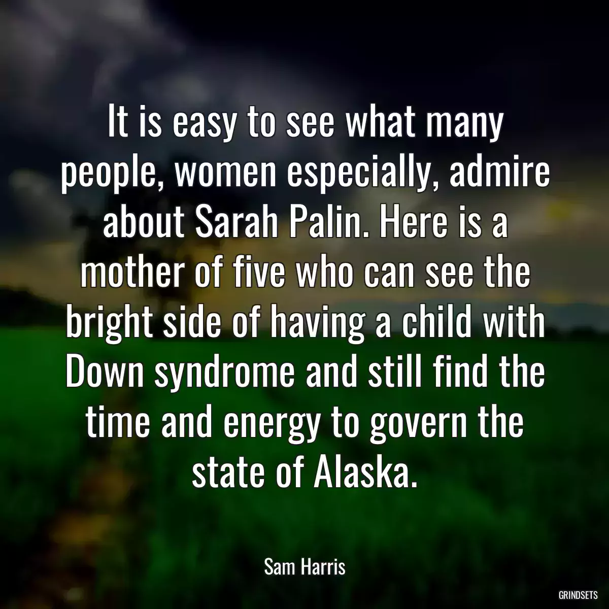 It is easy to see what many people, women especially, admire about Sarah Palin. Here is a mother of five who can see the bright side of having a child with Down syndrome and still find the time and energy to govern the state of Alaska.