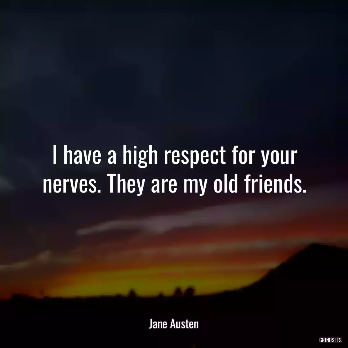 I have a high respect for your nerves. They are my old friends.